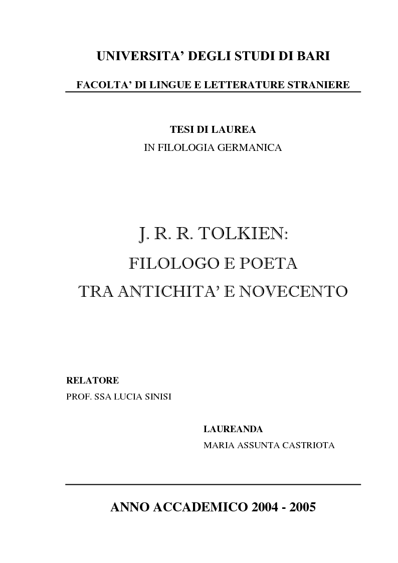 Anteprima della tesi: J.R.R. Tolkien: filologo e poeta tra antichità e '900, Pagina 1