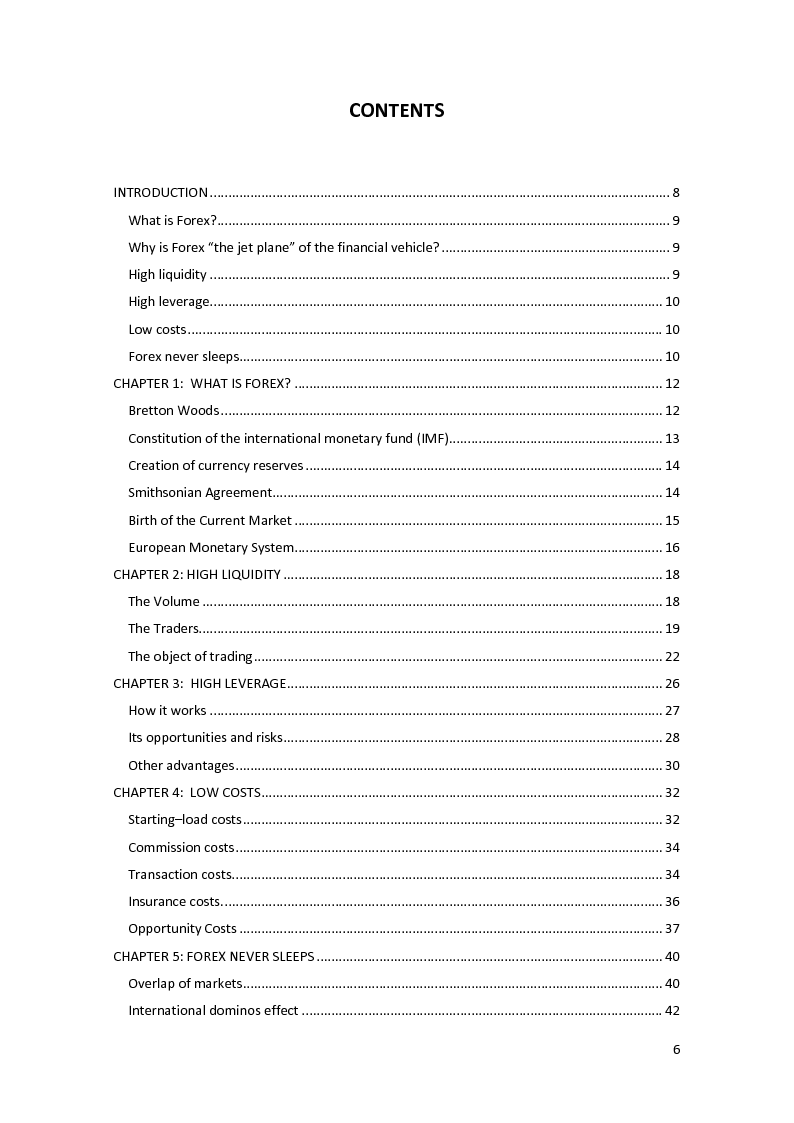 Indice della tesi: The Foreign Exchange Market and its features, Pagina 1