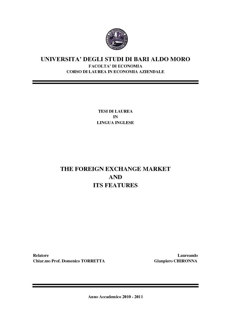 Anteprima della tesi: The Foreign Exchange Market and its features, Pagina 1