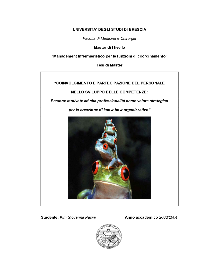 Anteprima della tesi: Coinvolgimento e partecipazione del personale nello sviluppo delle competenze: persone motivate ad alta professionalità come valore strategico per la creazione di know-how organizzativo, Pagina 1