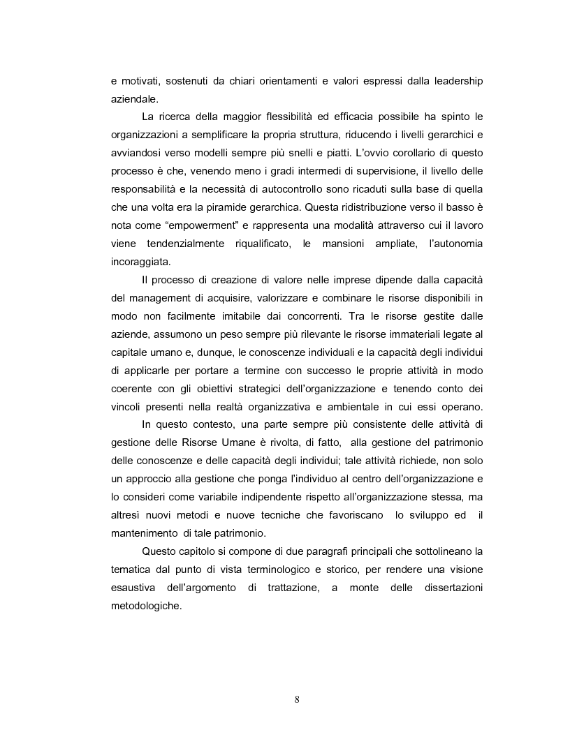 Anteprima della tesi: Coinvolgimento e partecipazione del personale nello sviluppo delle competenze: persone motivate ad alta professionalità come valore strategico per la creazione di know-how organizzativo, Pagina 9