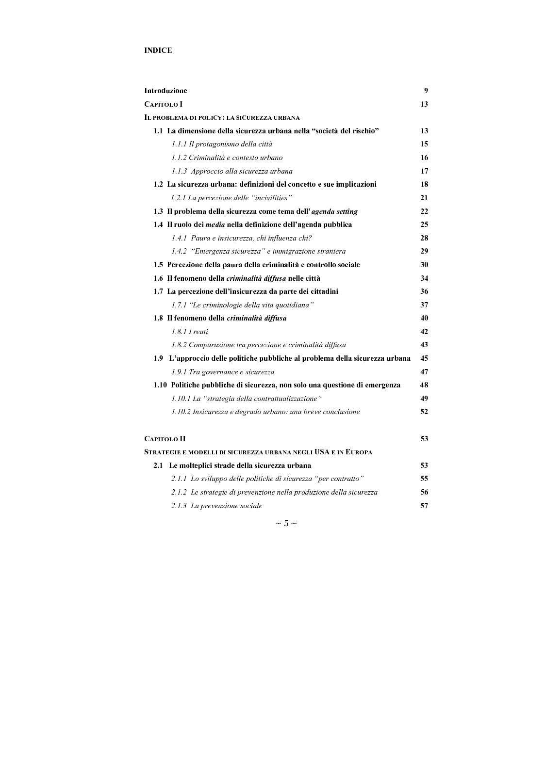 Indice della tesi: Contrattualizzare la sicurezza urbana, Pagina 1