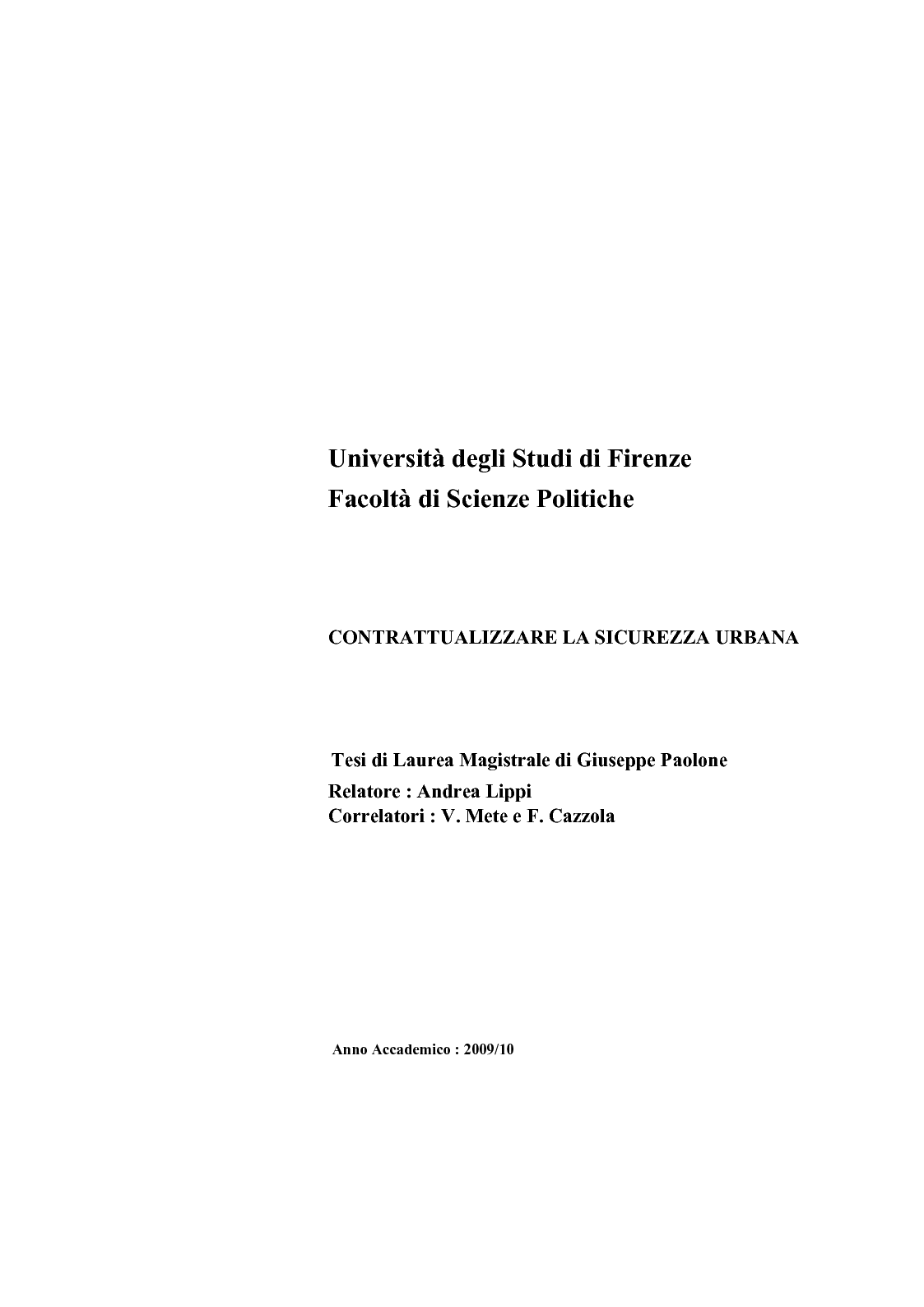 Anteprima della tesi: Contrattualizzare la sicurezza urbana, Pagina 1