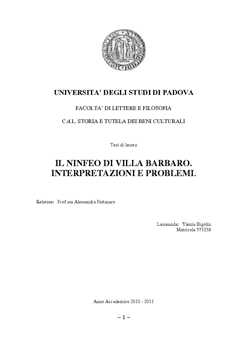 Anteprima della tesi: Il ninfeo di Villa Barbaro a Maser. Interpretazioni e problemi, Pagina 1