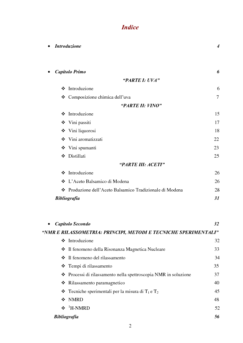 Indice della tesi: Caratterizzazione rilassometrica di vini ed aceti, Pagina 1