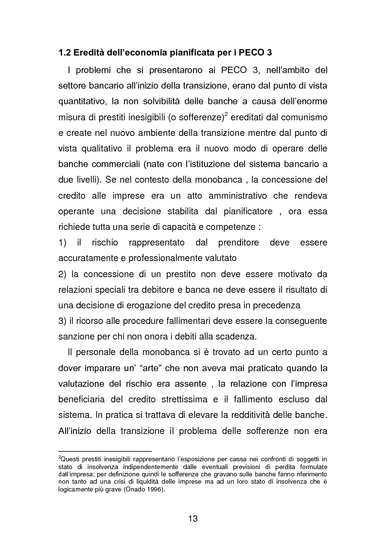 Anteprima della tesi: Risanamento e privatizzazione nel sistema bancario dei PECO 3 (Polonia , Ungheria , Repubblica Ceca), Pagina 12