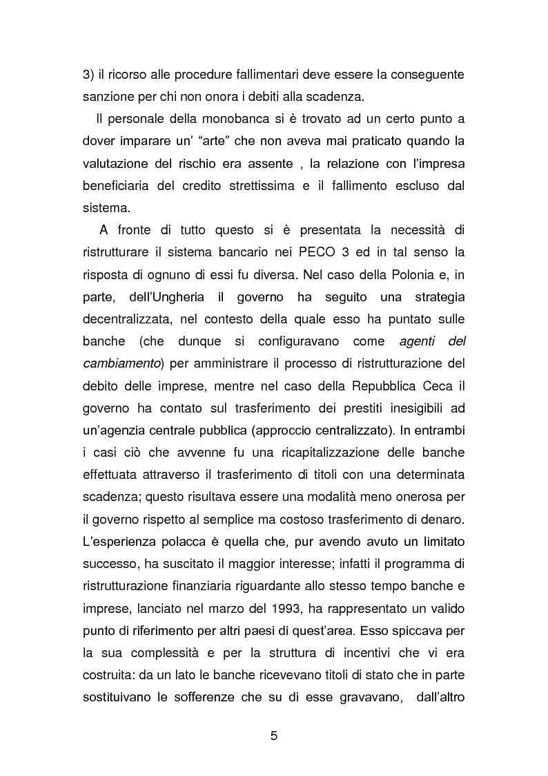Anteprima della tesi: Risanamento e privatizzazione nel sistema bancario dei PECO 3 (Polonia , Ungheria , Repubblica Ceca), Pagina 4