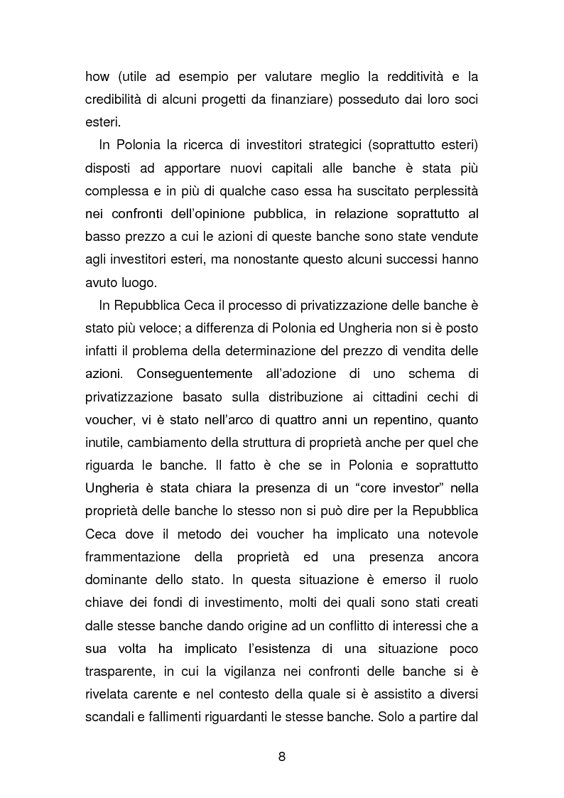 Anteprima della tesi: Risanamento e privatizzazione nel sistema bancario dei PECO 3 (Polonia , Ungheria , Repubblica Ceca), Pagina 7