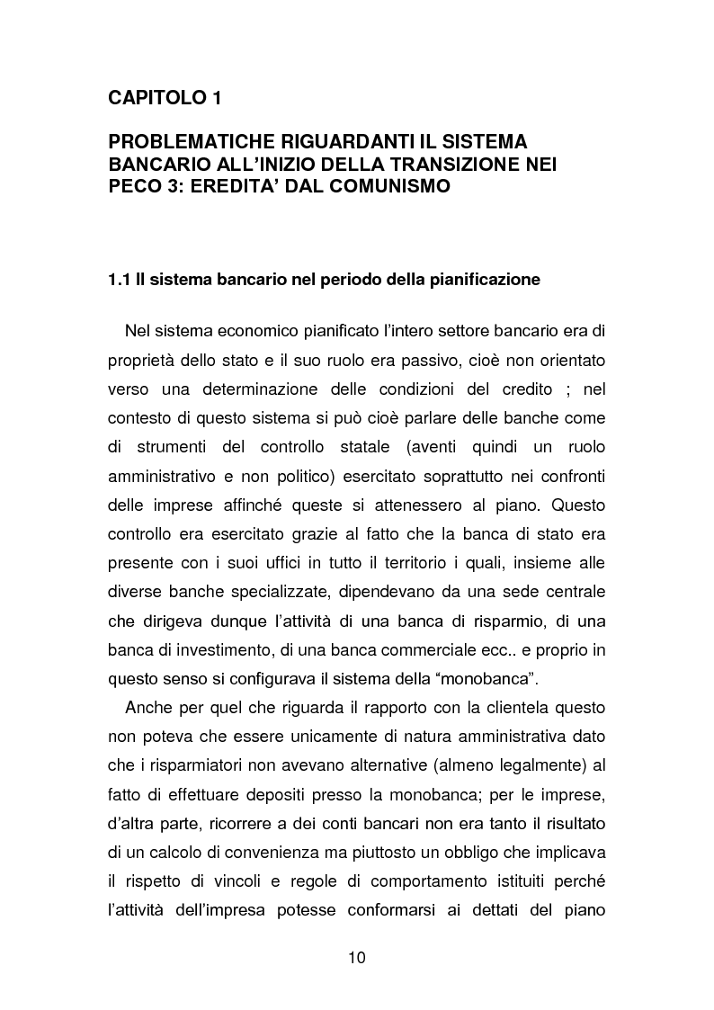 Anteprima della tesi: Risanamento e privatizzazione nel sistema bancario dei PECO 3 (Polonia , Ungheria , Repubblica Ceca), Pagina 9