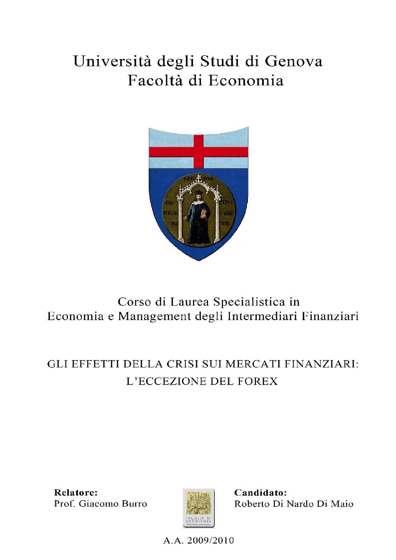Anteprima della tesi: Gli effetti della crisi sui mercati finanziari. L'eccezione del Forex, Pagina 1