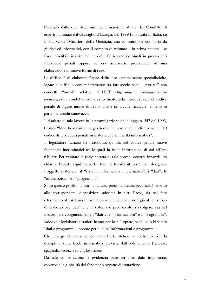 Anteprima della tesi: La frode informatica: origine, ambito di operatività ed applicazione pratica di un reato sempre più attuale., Pagina 3