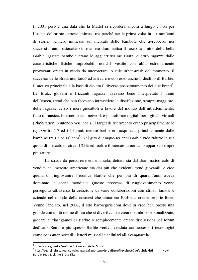 Anteprima della tesi: L'attacco di Bratz a Barbie nel mercato di massa ed il fenomeno My Doll nel mercato di nicchia. Errori di posizionamento e nuove tendenze., Pagina 7