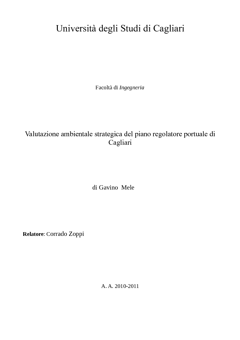 Anteprima della tesi: Valutazione ambientale strategica del piano regolatore portuale di Cagliari, Pagina 1