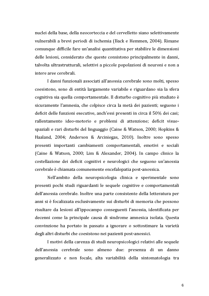 Anteprima della tesi: Funzioni Esecutive e Cognizione Sociale nei danni diffusi da Anossia Cerebrale: studio di 5 casi clinici, Pagina 4