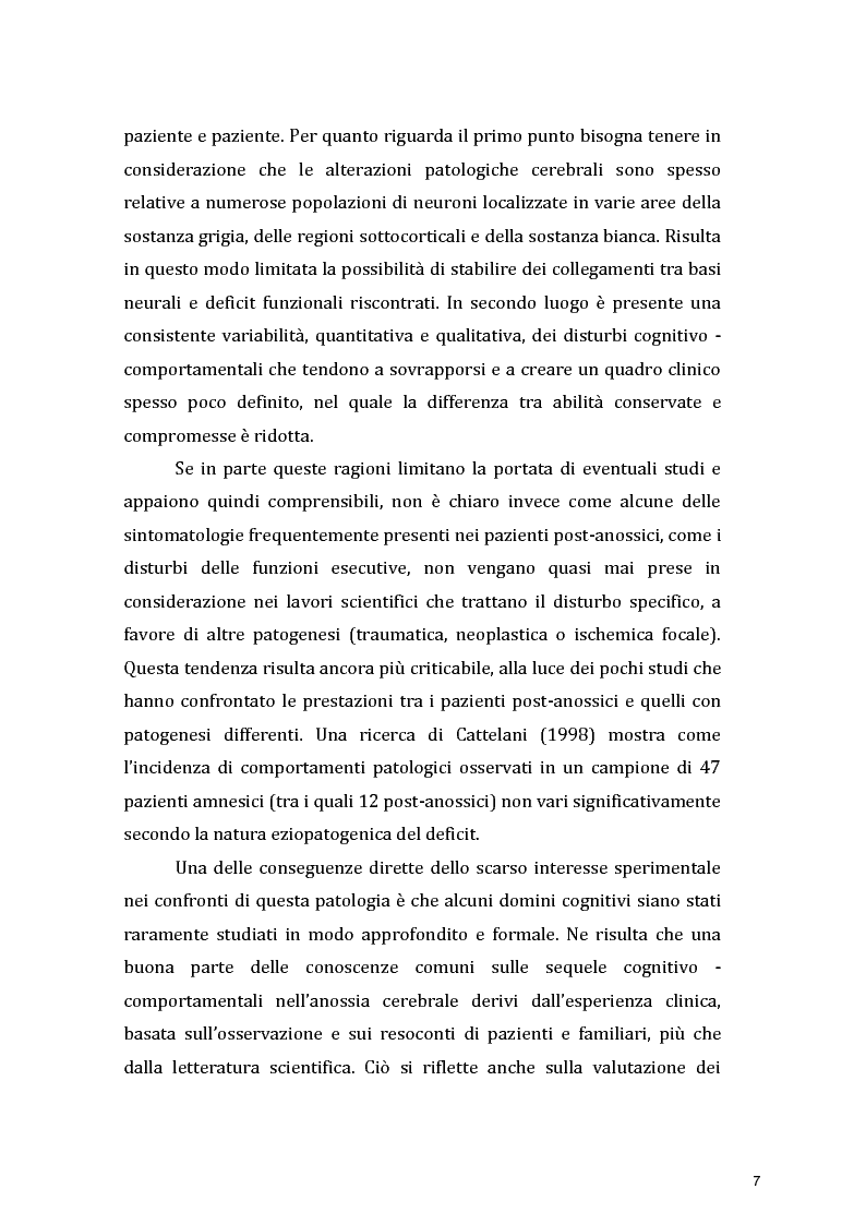 Anteprima della tesi: Funzioni Esecutive e Cognizione Sociale nei danni diffusi da Anossia Cerebrale: studio di 5 casi clinici, Pagina 5