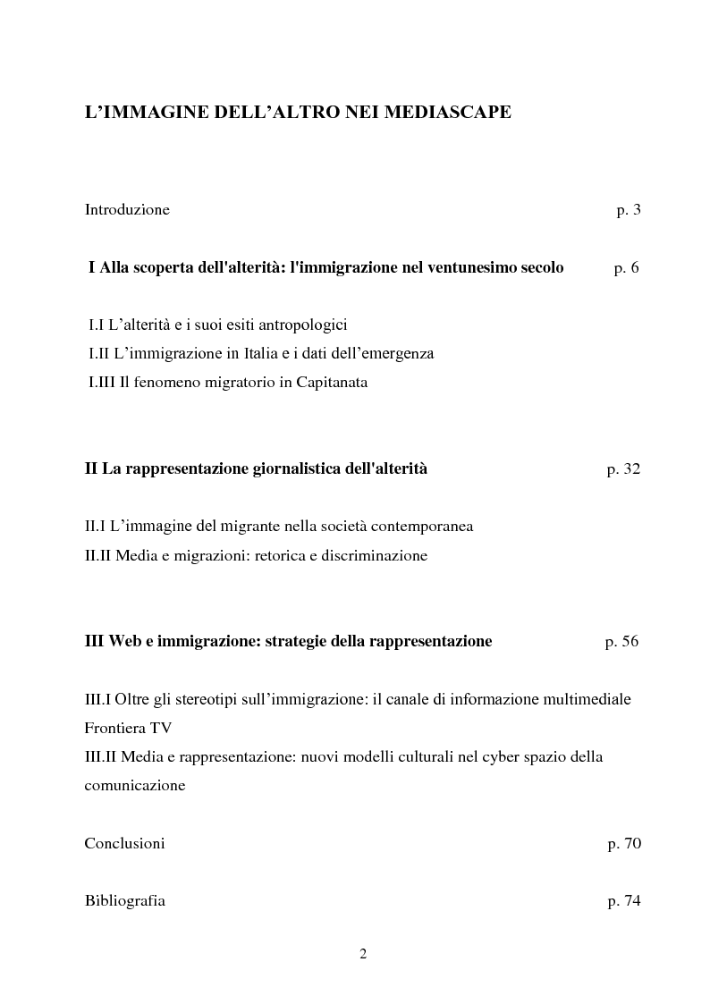 Indice della tesi: L'immagine dell'altro nei mediascape, Pagina 1