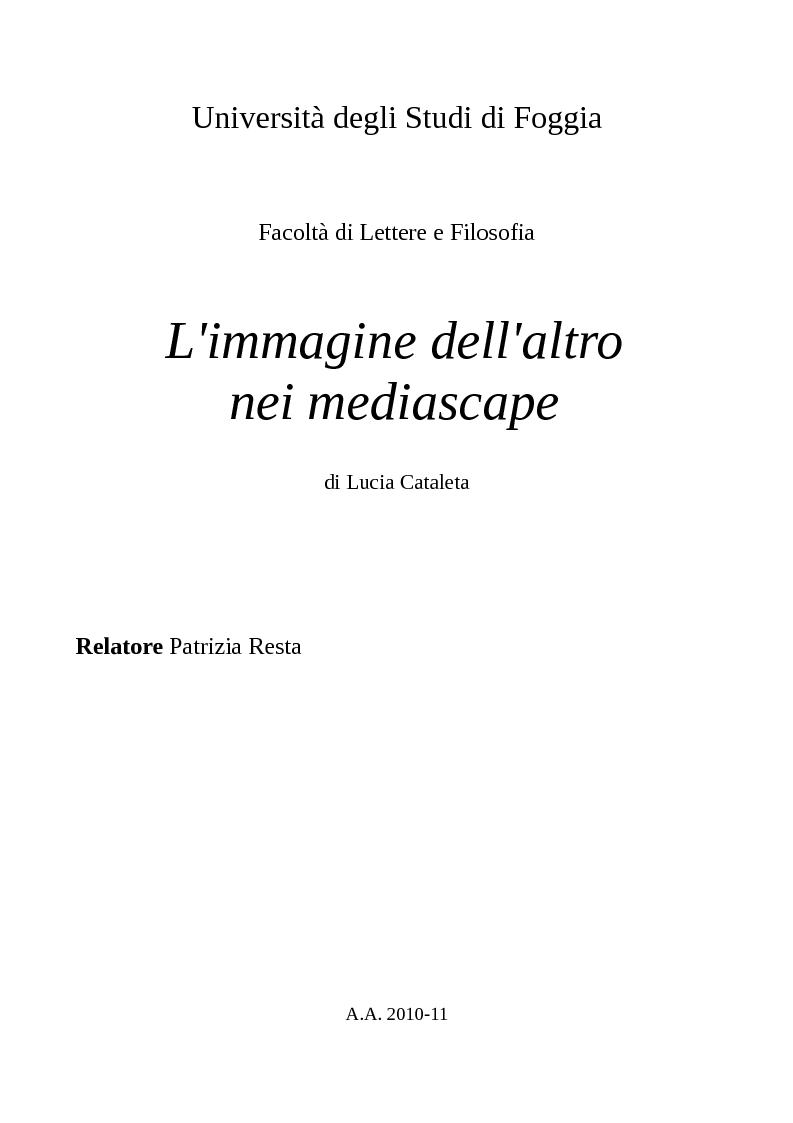 Anteprima della tesi: L'immagine dell'altro nei mediascape, Pagina 1