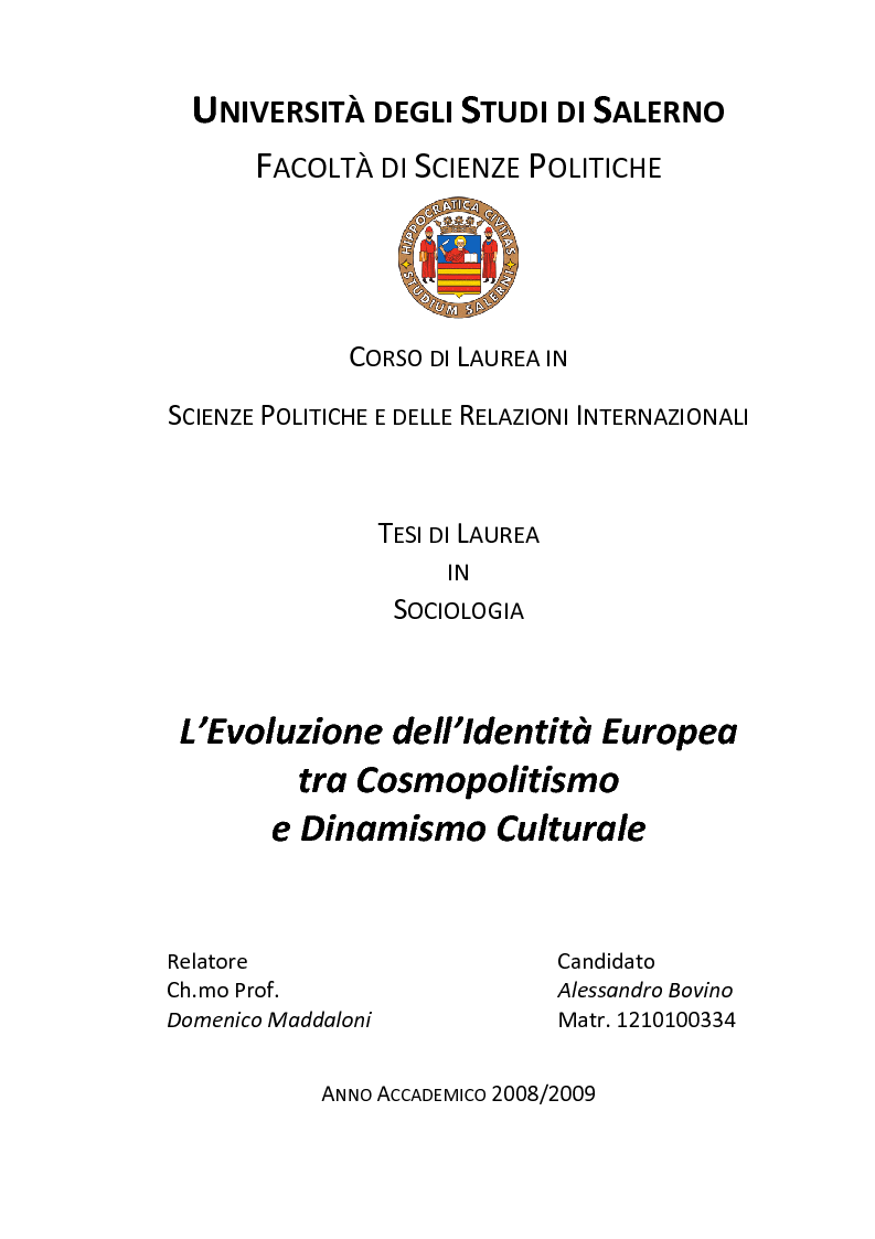 Anteprima della tesi: L'evoluzione dell'Identità Europea tra cosmopolitismo e dinamismo culturale, Pagina 1