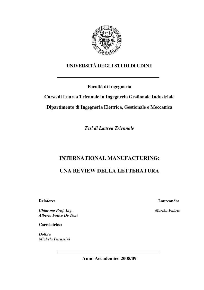 Anteprima della tesi: International Manufacturing: una review della letteratura, Pagina 1