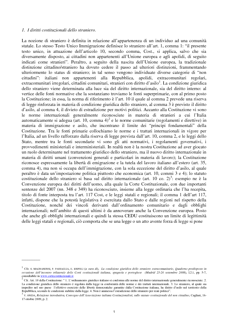 Anteprima della tesi: Reato di clandestinità e la circostanza aggravante di clandestinità nella recente giurisprudenza della Corte Costituzionale, Pagina 3