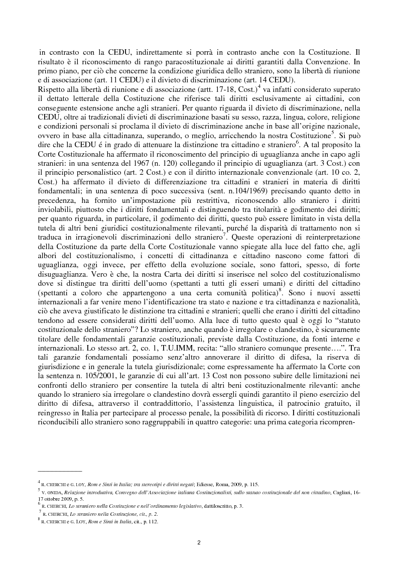 Anteprima della tesi: Reato di clandestinità e la circostanza aggravante di clandestinità nella recente giurisprudenza della Corte Costituzionale, Pagina 4