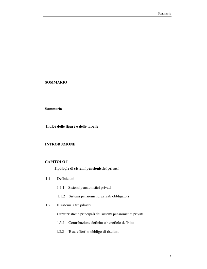 Indice della tesi: Il secondo pilastro pensionistico: difficoltà di comparazione in un'ottica cross-country, Pagina 1