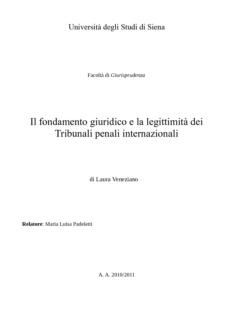 Anteprima della tesi: Il fondamento giuridico e la legittimità dei Tribunali penali internazionali, Pagina 1