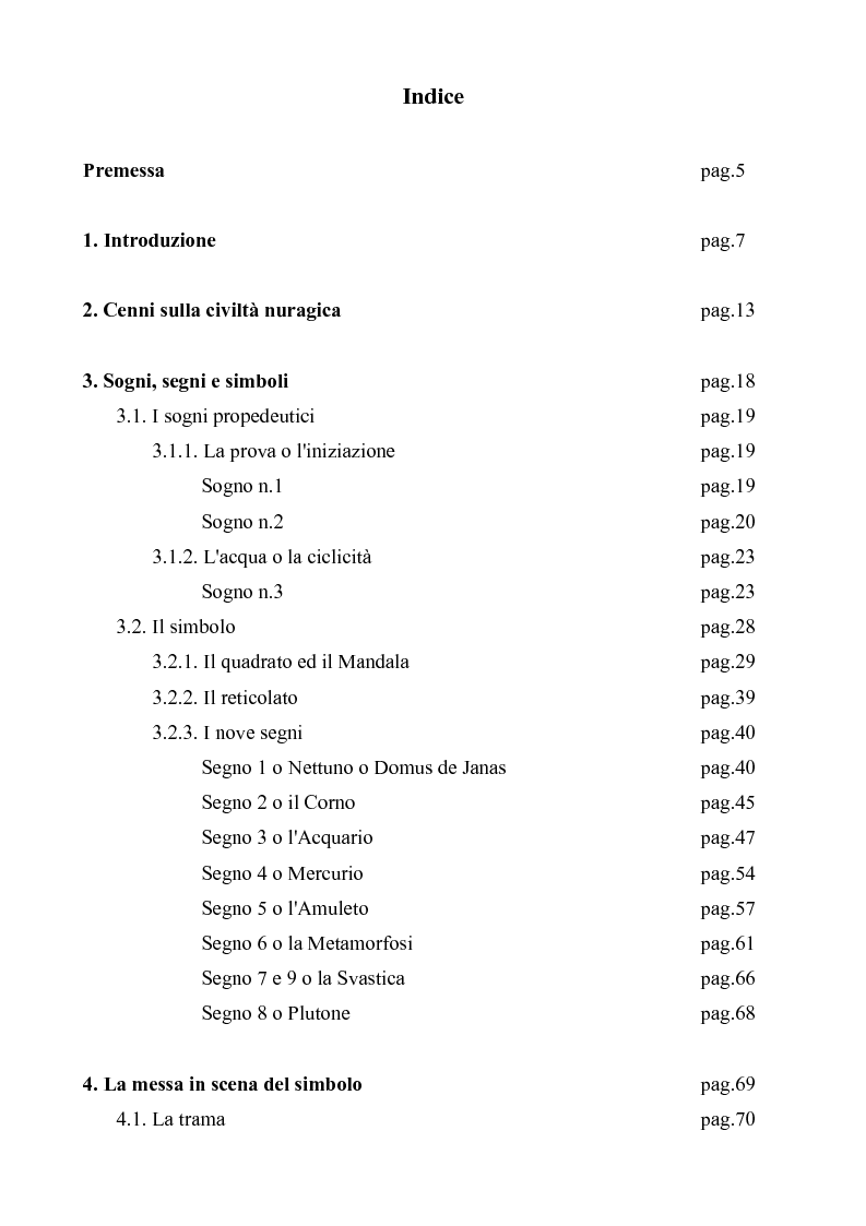 Indice della tesi: Il sogno come strumento cognitivo dell'inconscio e metodo di produzione artistica, Pagina 1