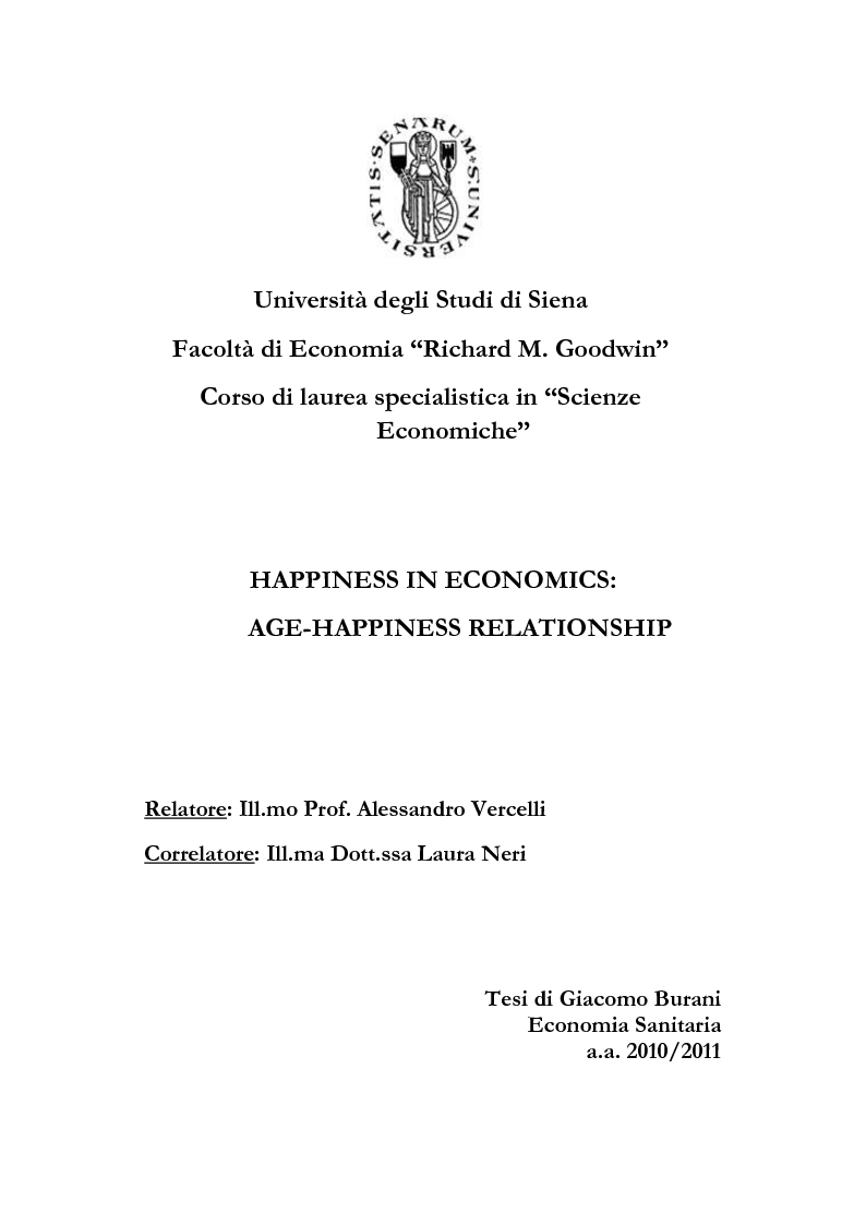 Anteprima della tesi: Happiness in Economics: Age-Happiness Relationship, Pagina 1
