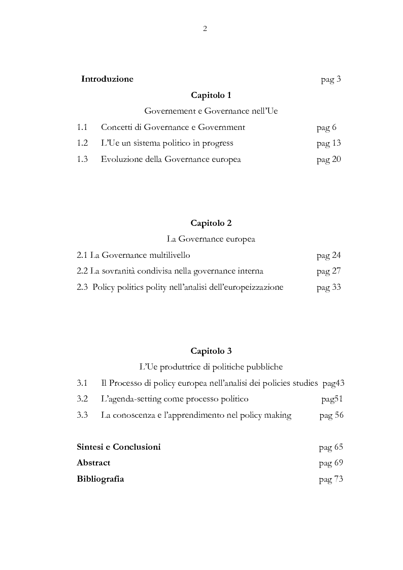 Indice della tesi: Il policy making dell'Unione Europea, Pagina 1