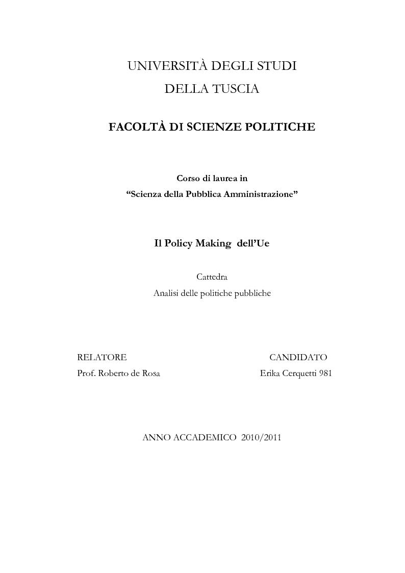 Anteprima della tesi: Il policy making dell'Unione Europea, Pagina 1
