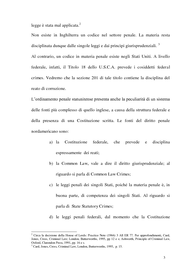 Anteprima della tesi: Il reato di corruzione: analisi comparata con il diritto inglese e federale statunitense., Pagina 3
