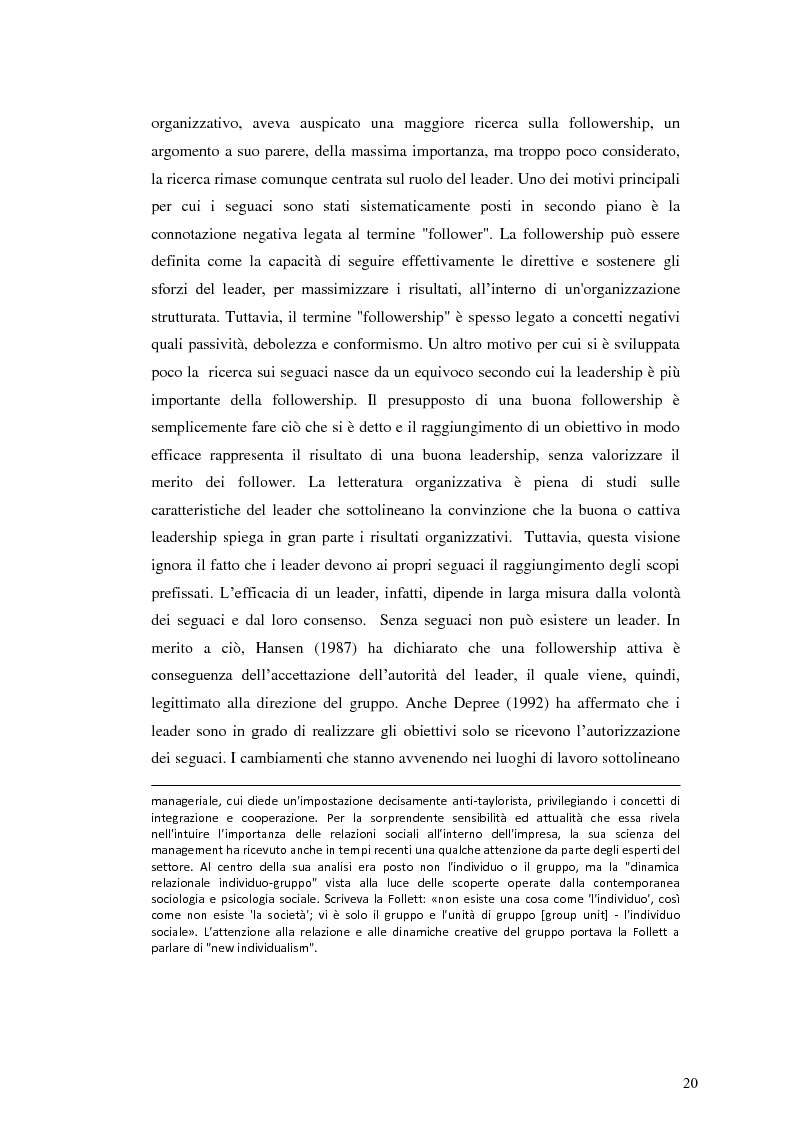 Estratto dalla tesi: Il processo della leadership: un contributo empirico allo studio dei follower e dei loro leader