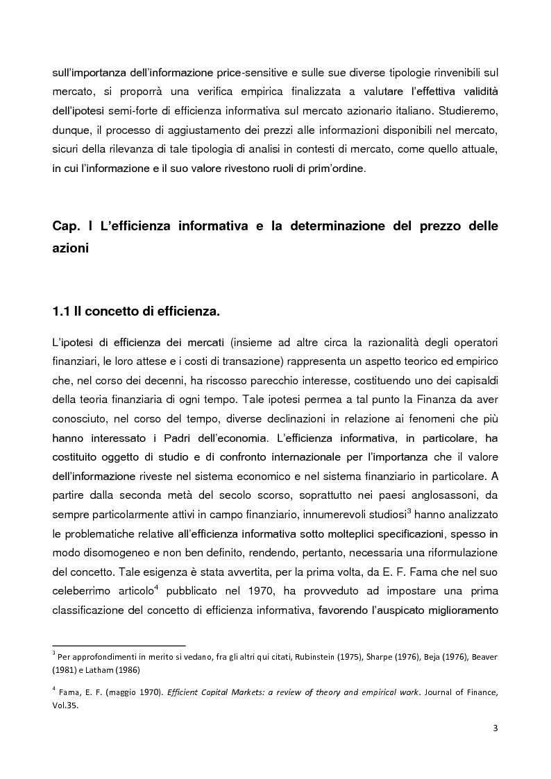 Anteprima della tesi: Capital market efficiency. Il mercato azionario italiano e l’ipotesi semi-forte, Pagina 3