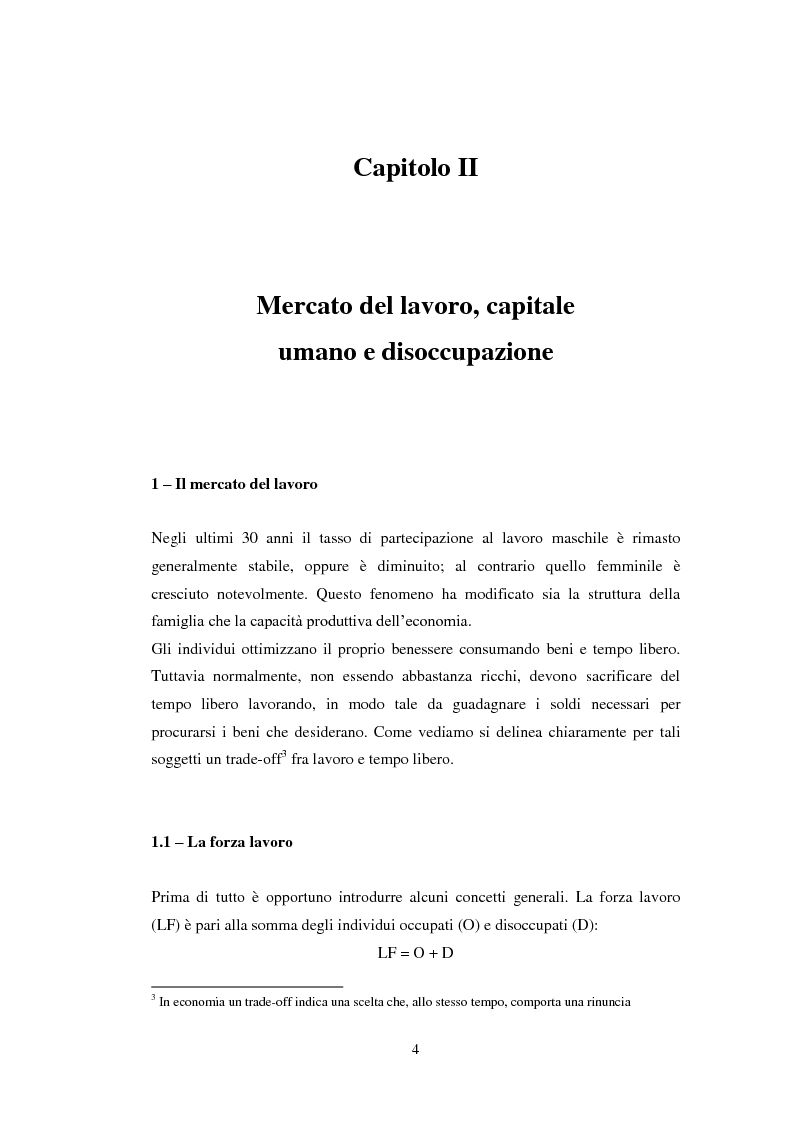 Anteprima della tesi: Occupazione e retribuzione dei laureati in Giurisprudenza - Mercato del lavoro, capitale umano e disoccupazione, Pagina 5