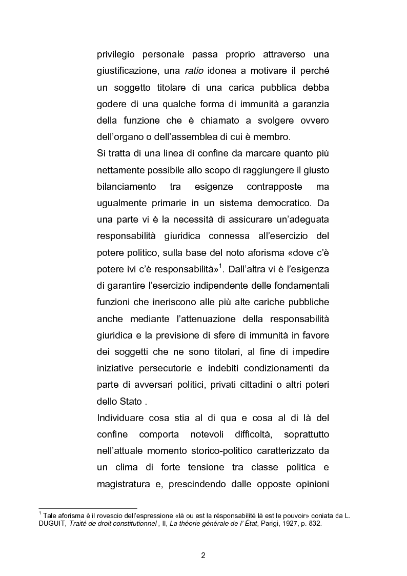 Anteprima della tesi: Le immunità per le alte cariche dello Stato, Pagina 3
