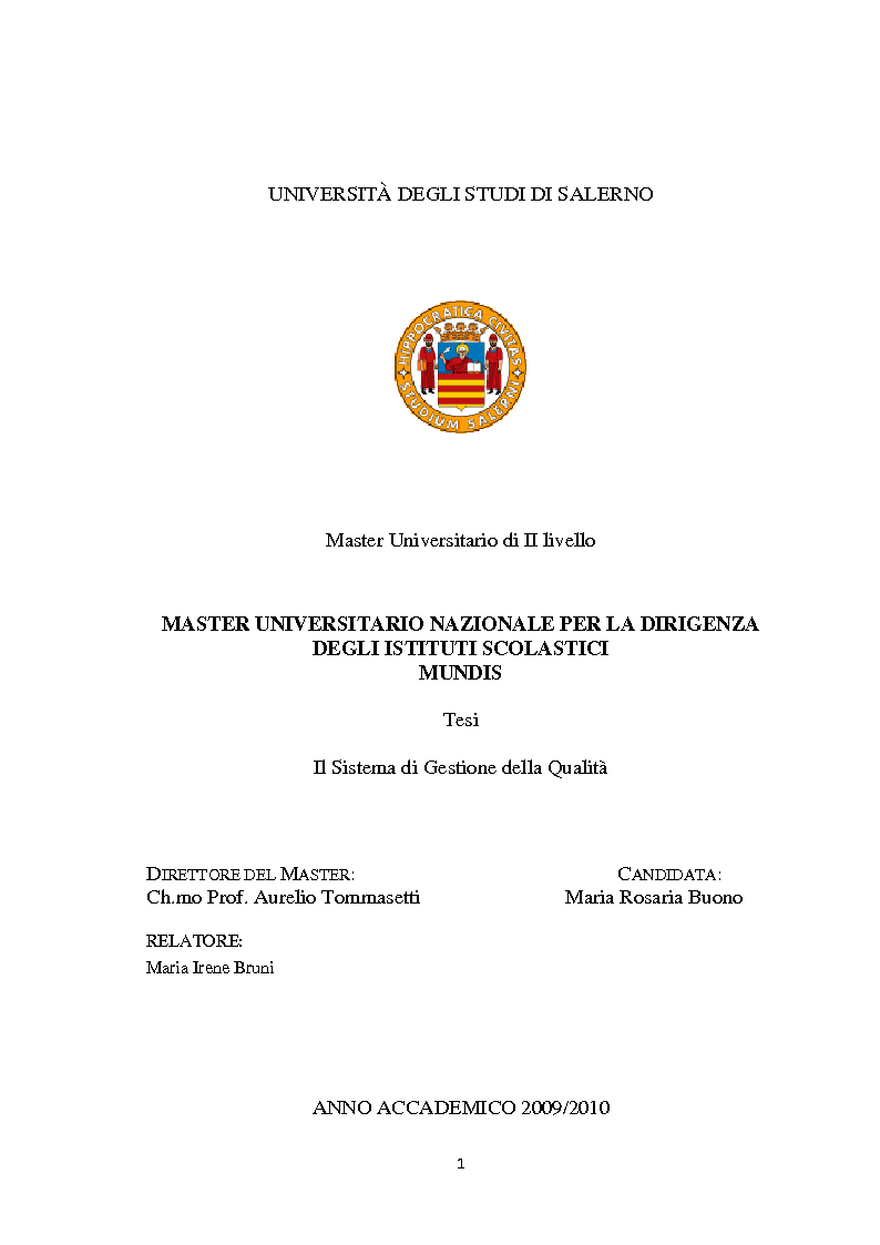 Anteprima della tesi: Il sistema di gestione della Qualità, Pagina 1