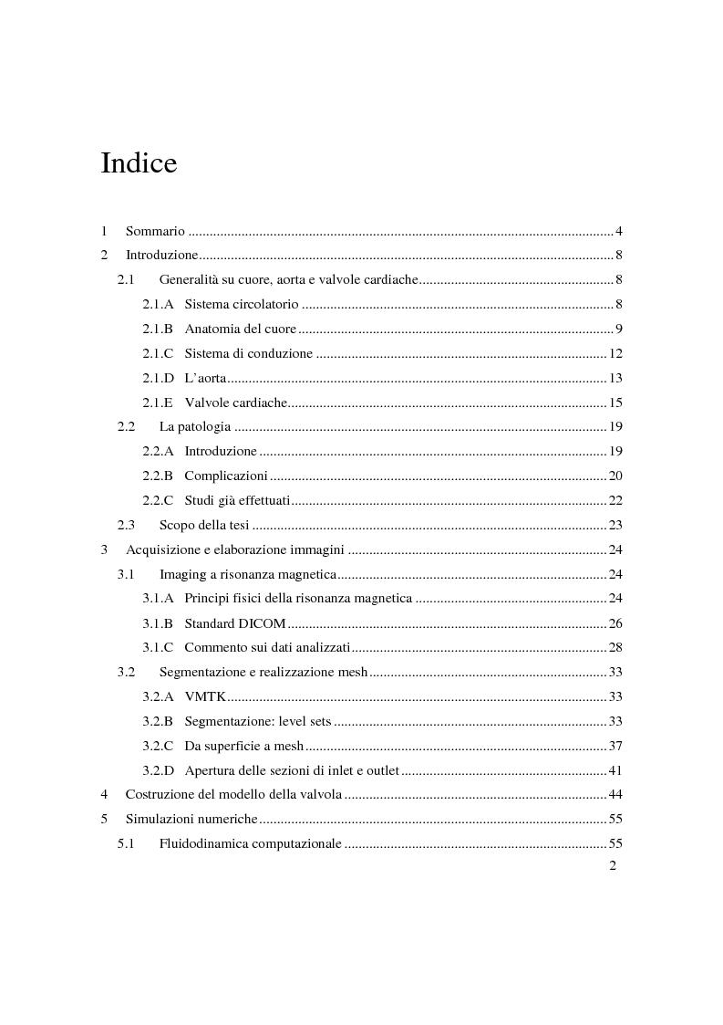 Indice della tesi: Studio dell’emodinamica nell’aorta ascendente in pazienti con valvola aortica bicuspide, Pagina 1