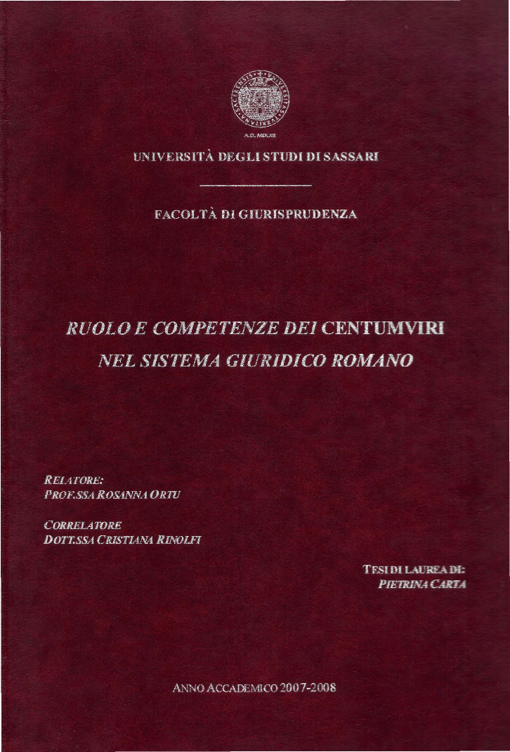 Anteprima della tesi: Ruolo e competenze dei centumviri nel sistema giuridico romano, Pagina 1