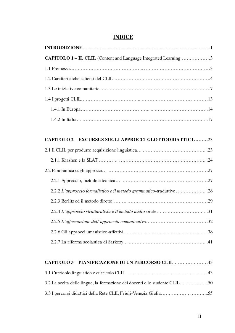 Indice della tesi: Un CLIL per l'Utopia, Pagina 1