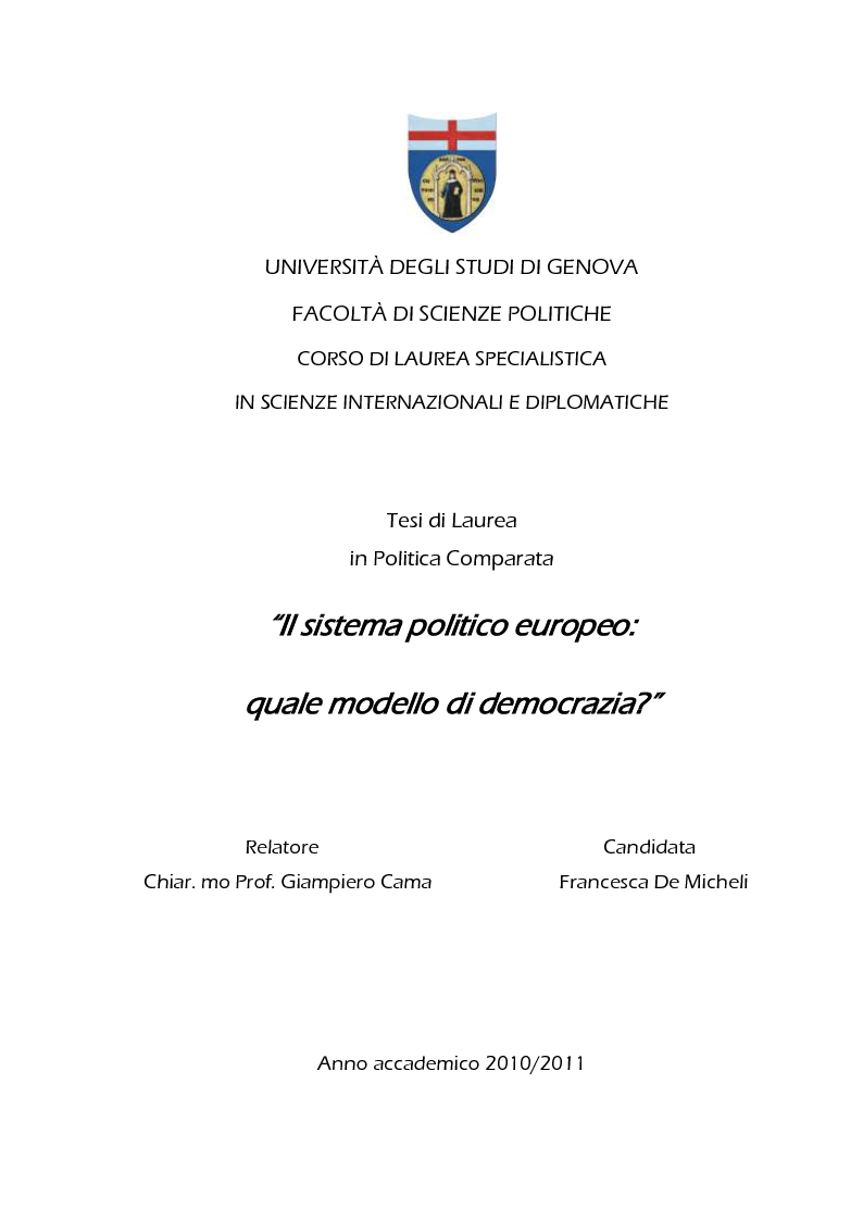 Anteprima della tesi: Il sistema politico europeo: quale modello di democrazia?, Pagina 1
