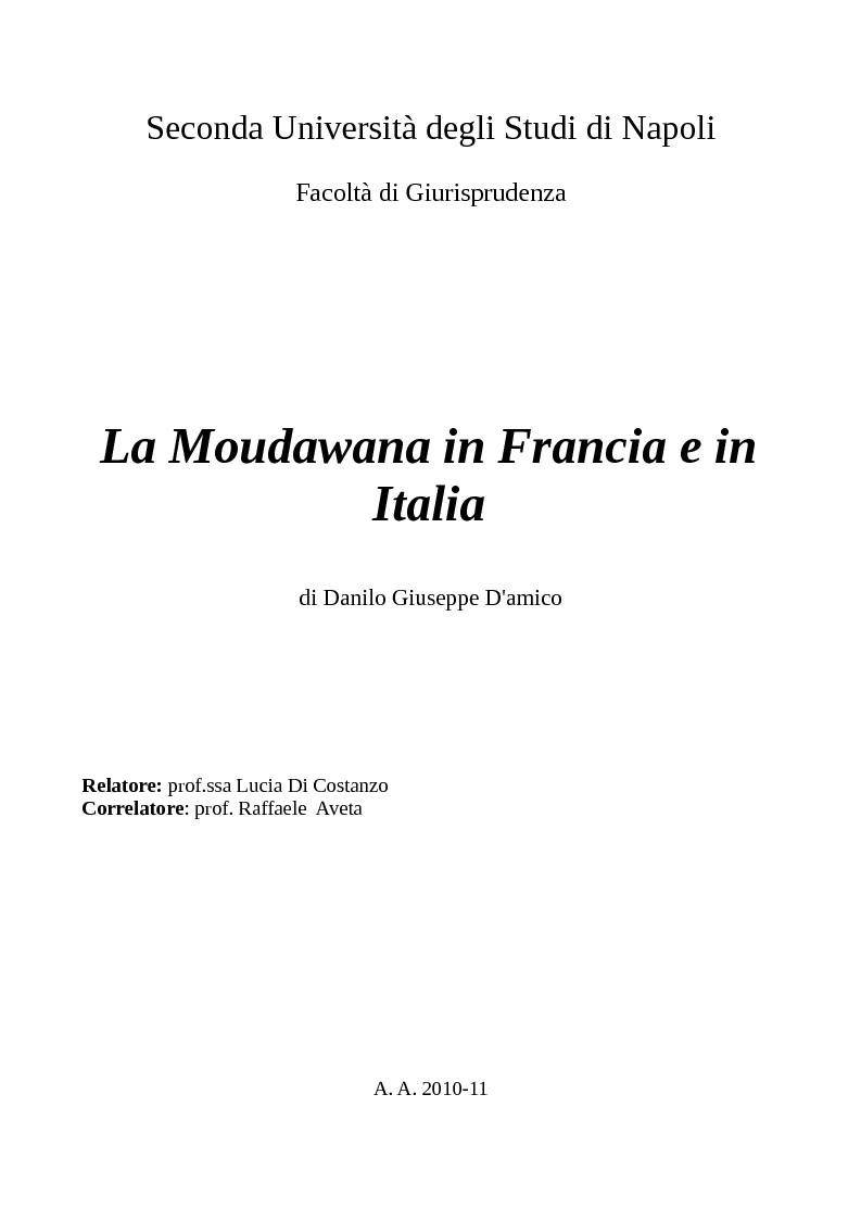 Anteprima della tesi: La Moudawana in Francia e in Italia, Pagina 1