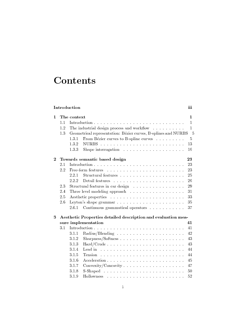 Indice della tesi: Methods for the Evaluation and Deformation of Curves Based on Aesthetic Criteria, Pagina 1
