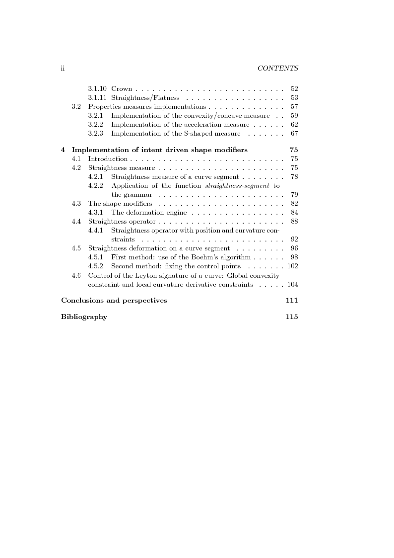 Indice della tesi: Methods for the Evaluation and Deformation of Curves Based on Aesthetic Criteria, Pagina 2