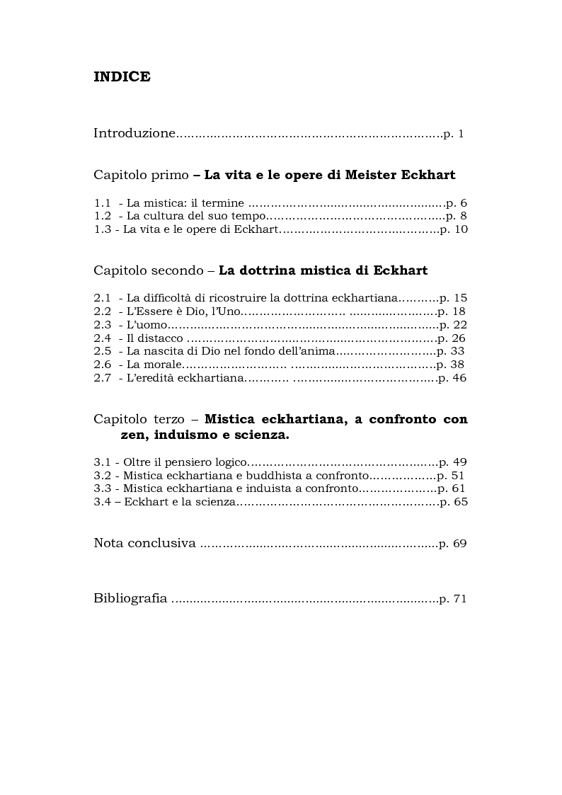 Indice della tesi: Meister Eckhart, modello mistico cristiano, Pagina 1