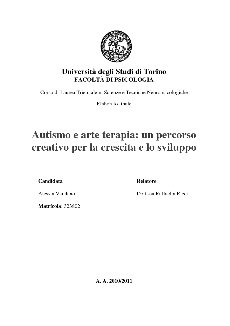 Anteprima della tesi: Autismo e arte terapia: un percorso creativo per la crescita e lo sviluppo., Pagina 1