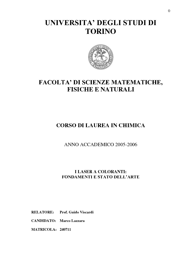Anteprima della tesi: I laser a coloranti: fondamenti e stato dell'arte, Pagina 1