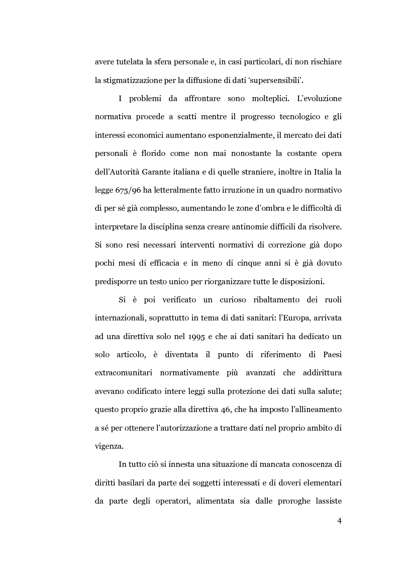 Anteprima della tesi: Il trattamento dei dati sensibili in medicina, aspetti medico legali e spunti di diritto comparato., Pagina 3