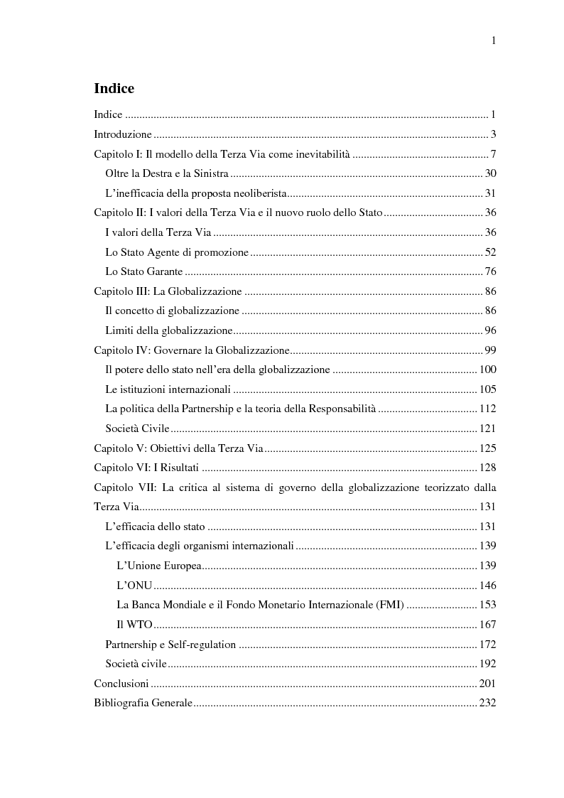 Indice della tesi: Sulla “Terza Via” problemi di identificazione e definizione, Pagina 1