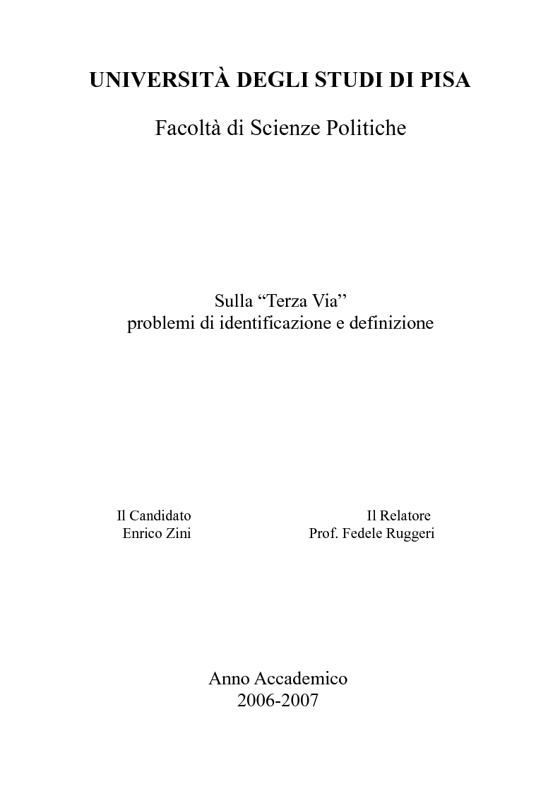 Anteprima della tesi: Sulla “Terza Via” problemi di identificazione e definizione, Pagina 1